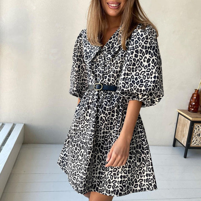 Peter Pan Collar Leopard Print Elegant Spring Dress