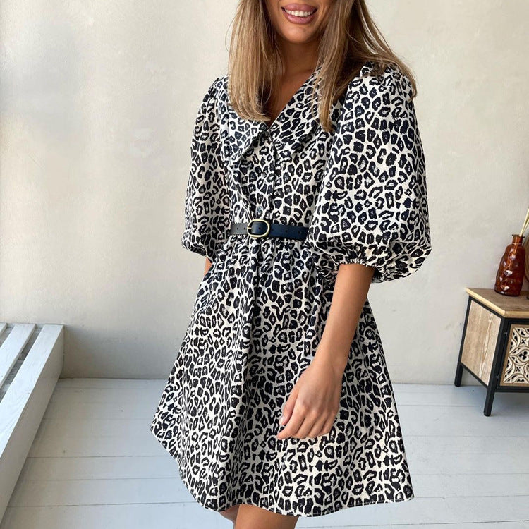 Peter Pan Collar Leopard Print Elegant Spring Dress