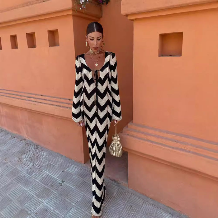 Chevron Pattern Crocheted Maxi Dress
