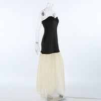 Autumn Evening Party Sexy Design Contrast Color Knitted Sleeveless Tube Top Dress Slim Fit Maxi Dress Women Formal Dress