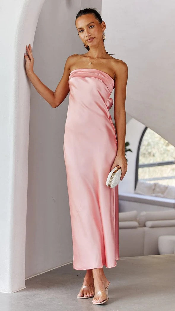 Cutout Backless Tube Top Midi Dress
