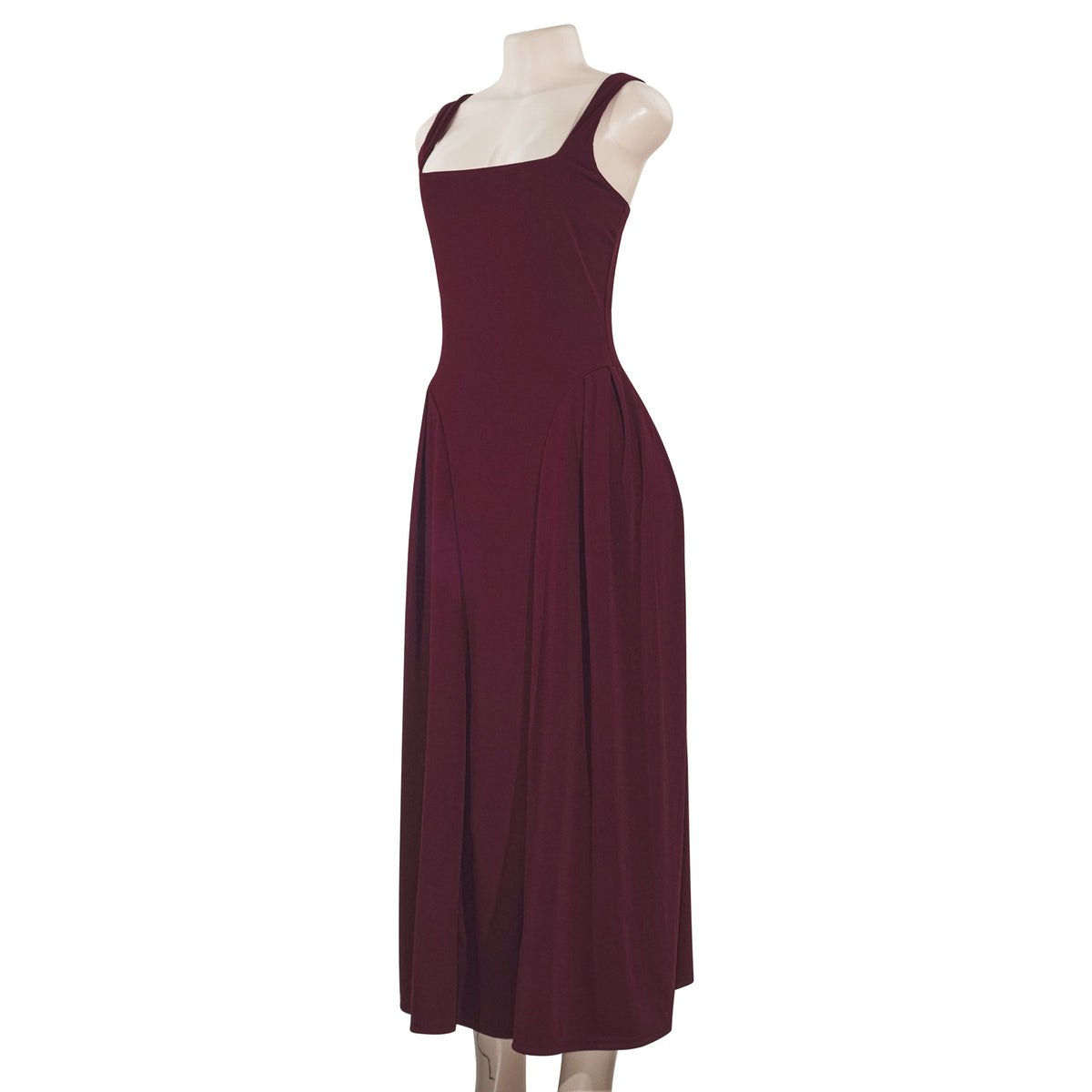 French Square Neck Shirred Long Dress