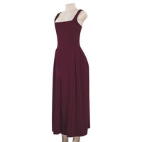 French Square Neck Shirred Long Dress
