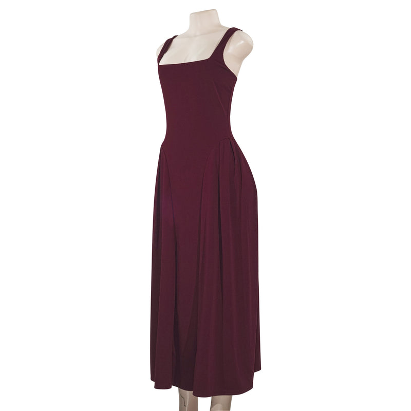 French Square Neck Shirred Long Dress