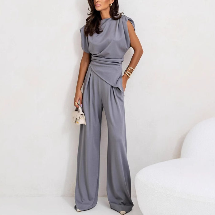 Summer Solid Color Irregular Asymmetric Two-Piece Set