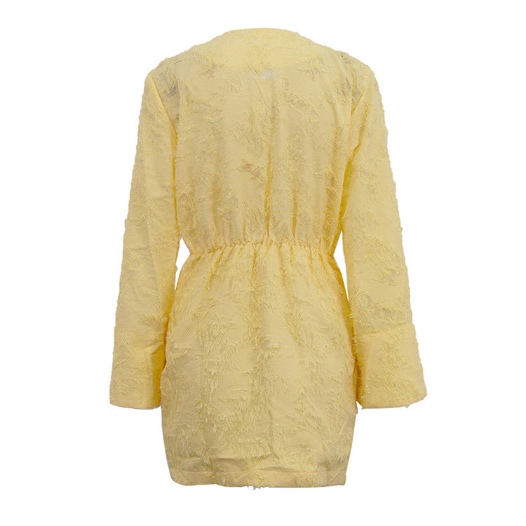 Spring Autumn Solid Color Jacquard Long Dress