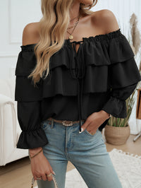 Loose Pleating Off-Shoulder Bishop Sleeves Top