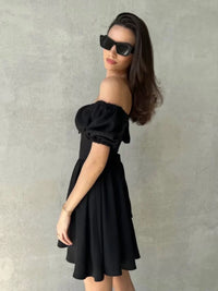 Off Shoulder Short Sleeve Lace-Up Dress