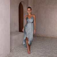 Spring Summer Sexy V-Neck Backless Slit Loose Sling Dress