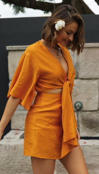 Solid Color Chest Tie-Up Short Dress with Irregular Hem