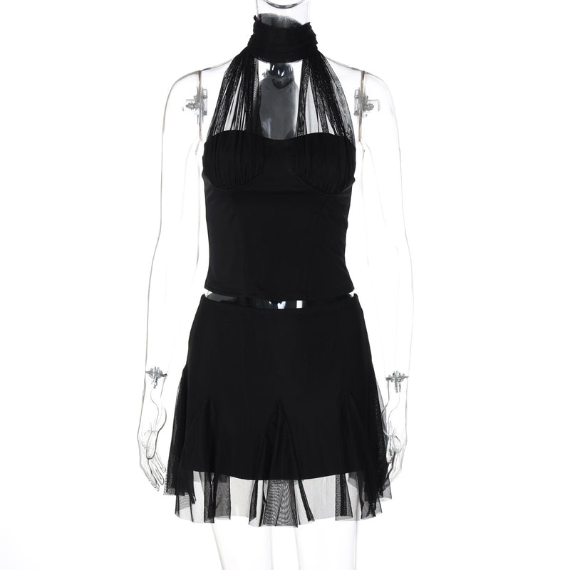 Halter Lace-Up Two-Piece Set