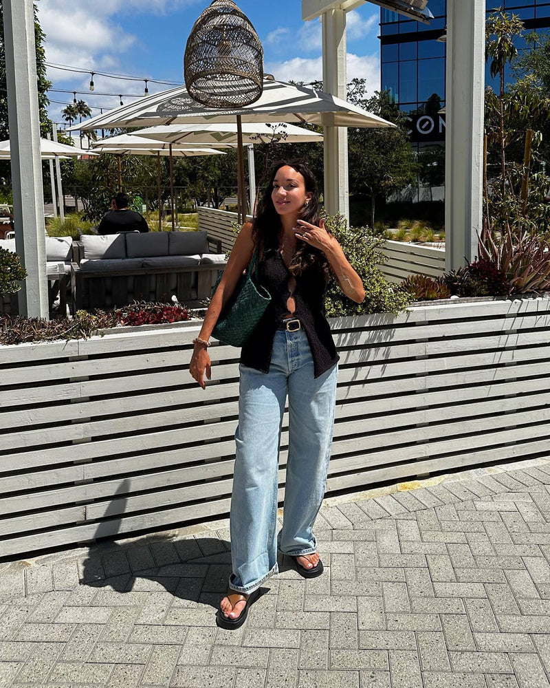 Slim V-Neck Top & Pleated Skirt Set