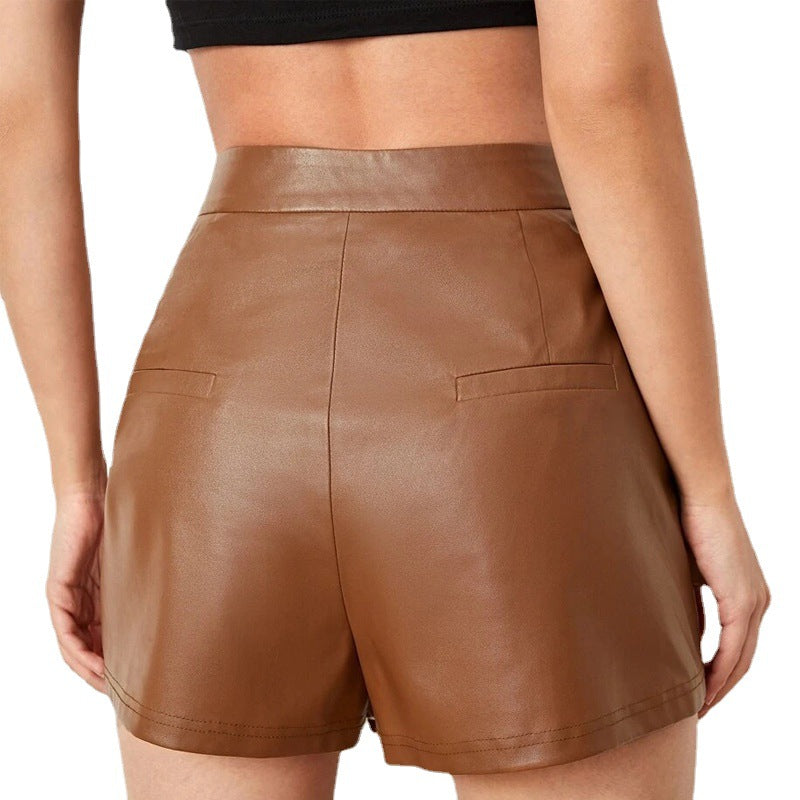 Casual High-Waist Faux Leather Shorts