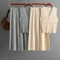 Knit Vest, Cardigan &amp; Pants Three-Piece Set