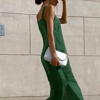 French Maxi Dress Cotton Linen Sleeveless Dress