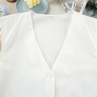 White V neck Cotton Linen Sleeveless Waistcoat Vest Trousers Spring Summer Two Piece Sets for Women