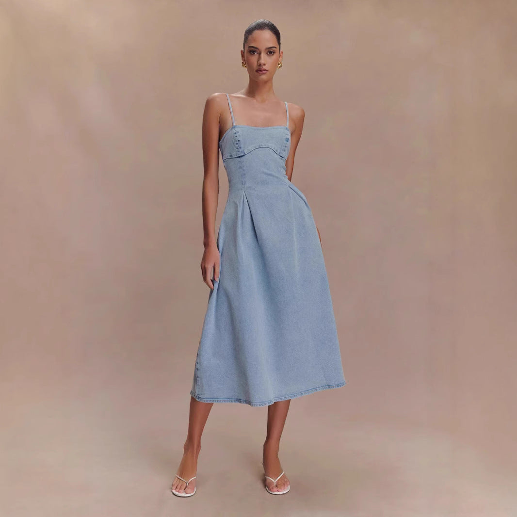 Denim Tube Top Long Dress
