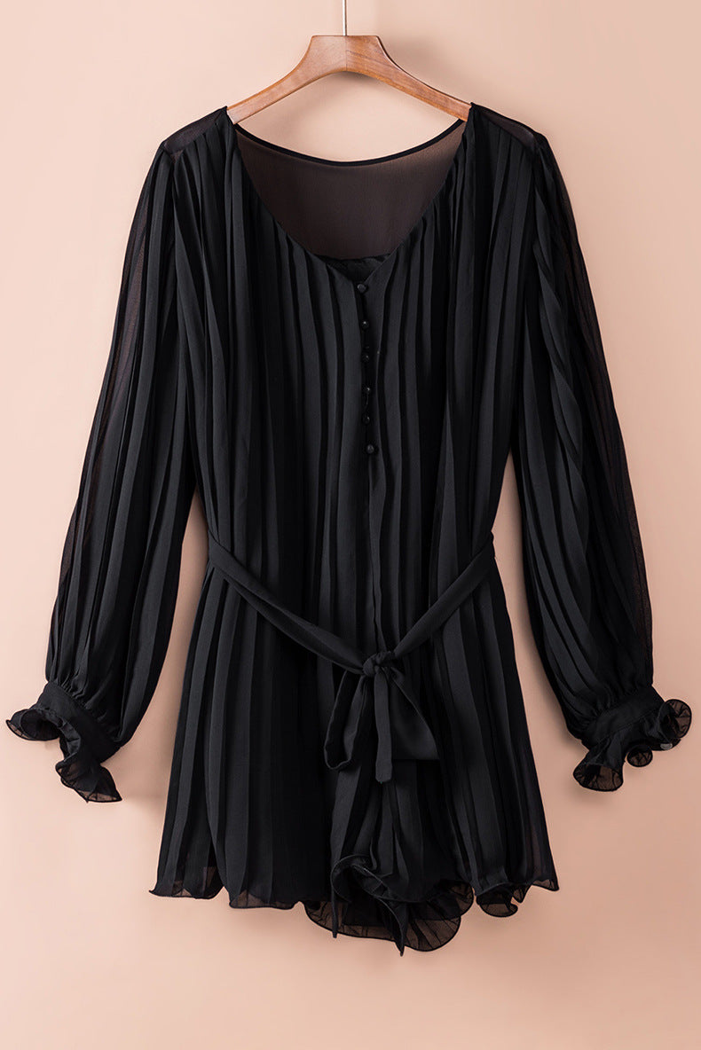 Autumn Lace-Up Waist V-Neck Jumpsuit