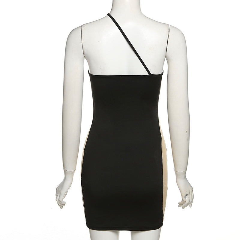 Spring and Summer Mesh One-Shoulder Sheath Dress
