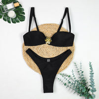 Black Metal Accent Bikini Three-Piece Set