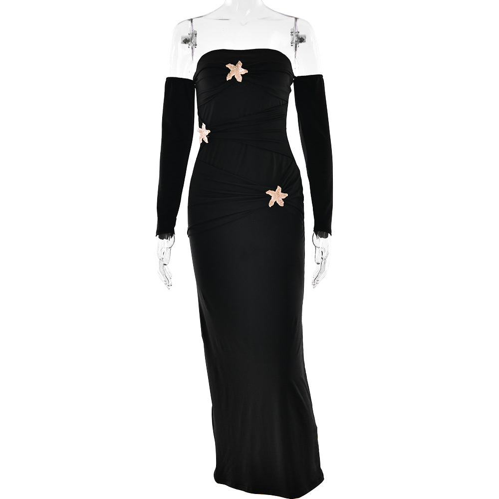 Pleated Long Sleeve Slim Fit Dress