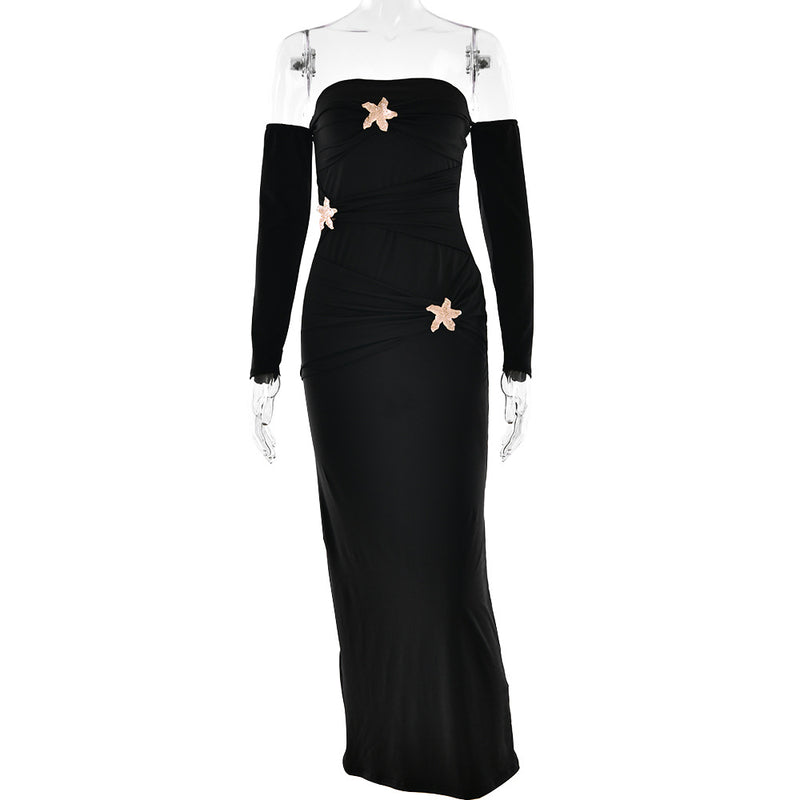 Pleated Long Sleeve Slim Fit Dress