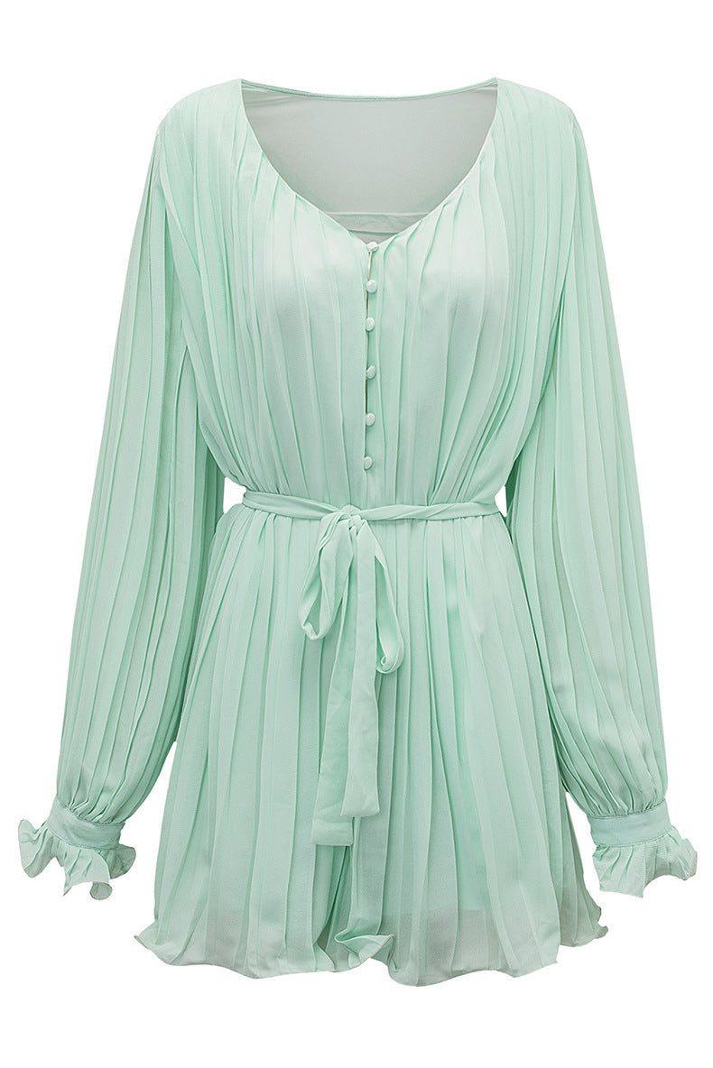 Autumn Lace-Up Waist V-Neck Jumpsuit