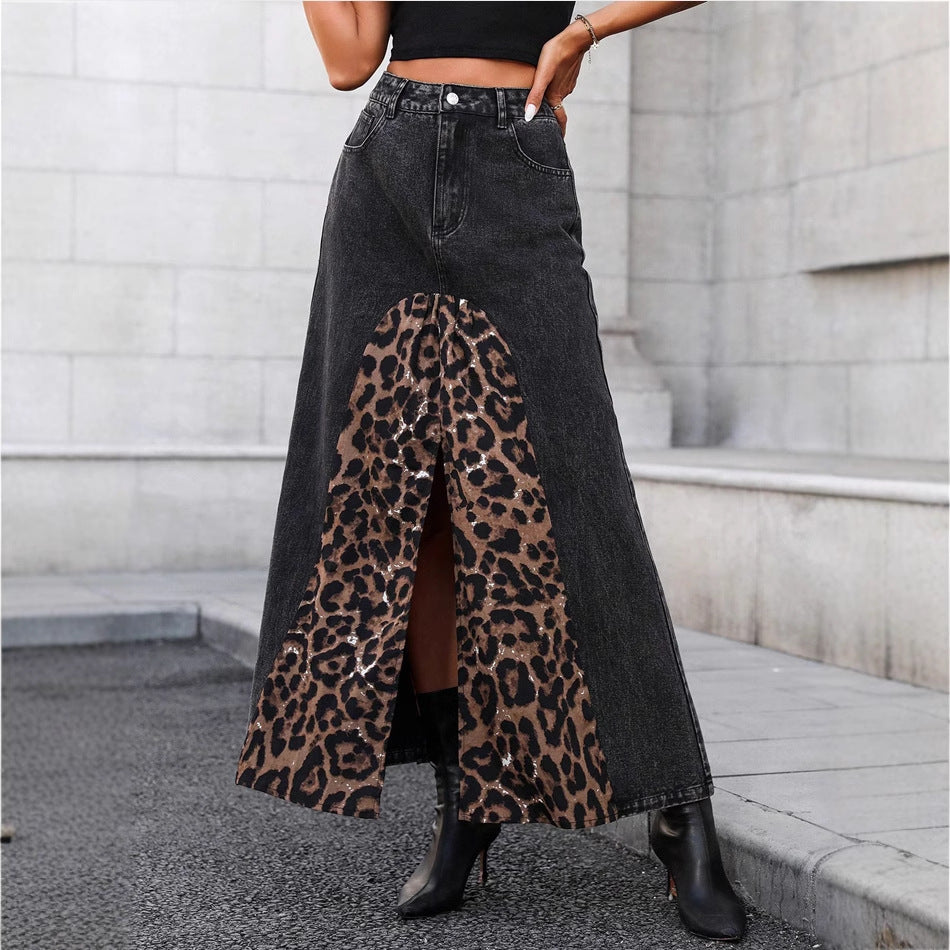 Leopard Print Denim Skirt – Fall Street Style Essential