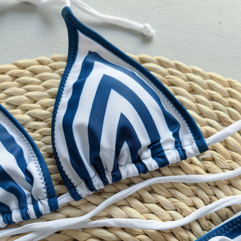 Striped Three-Piece Bikini Set