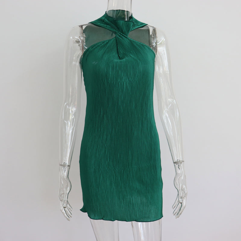 Off-Shoulder Twisted Pleated Short Dress