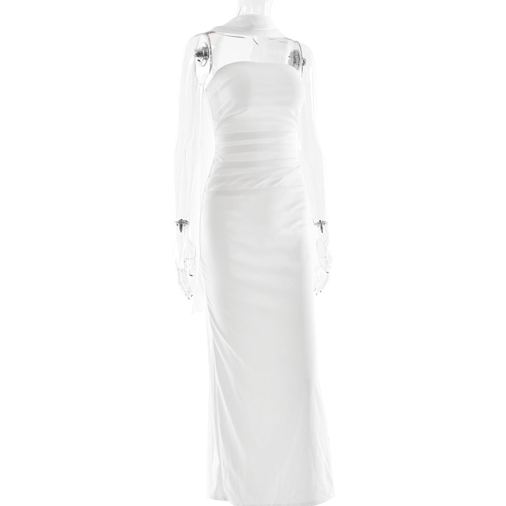 Cinched Waist Tube Top Long Dress