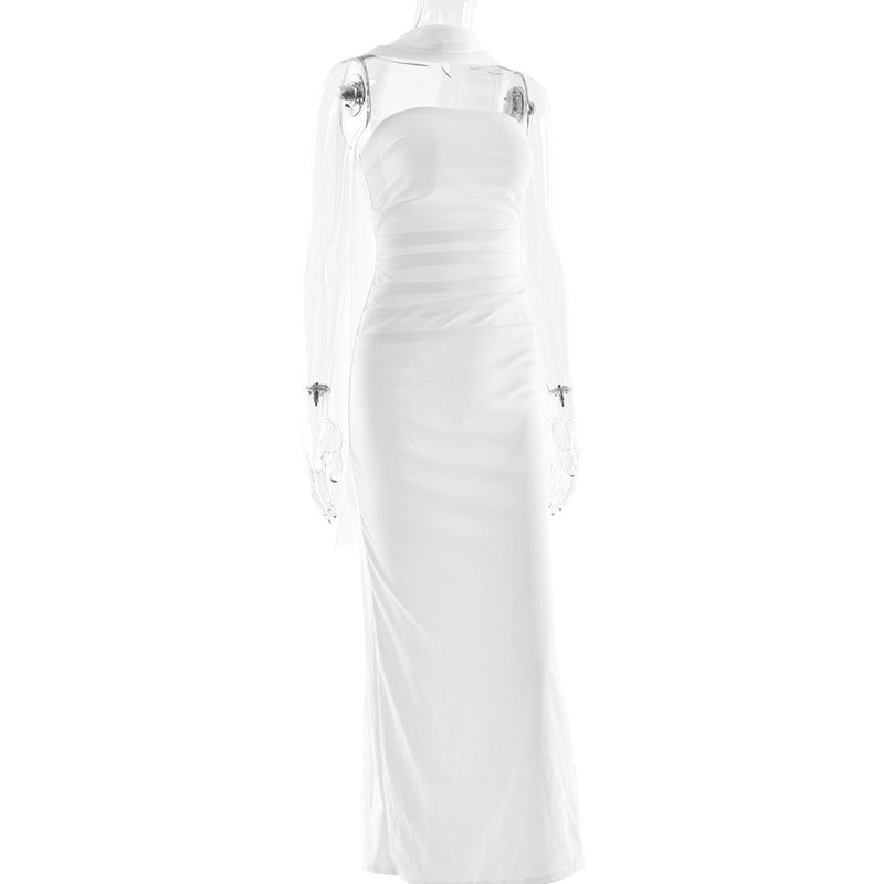 Cinched Waist Tube Top Long Dress