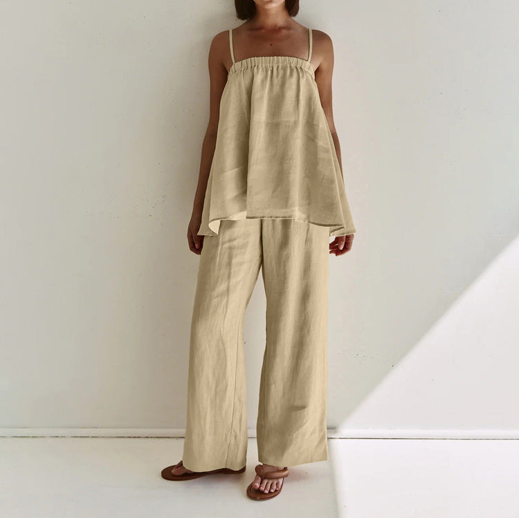 Puffy Camisole and Wide-Leg Pants Set