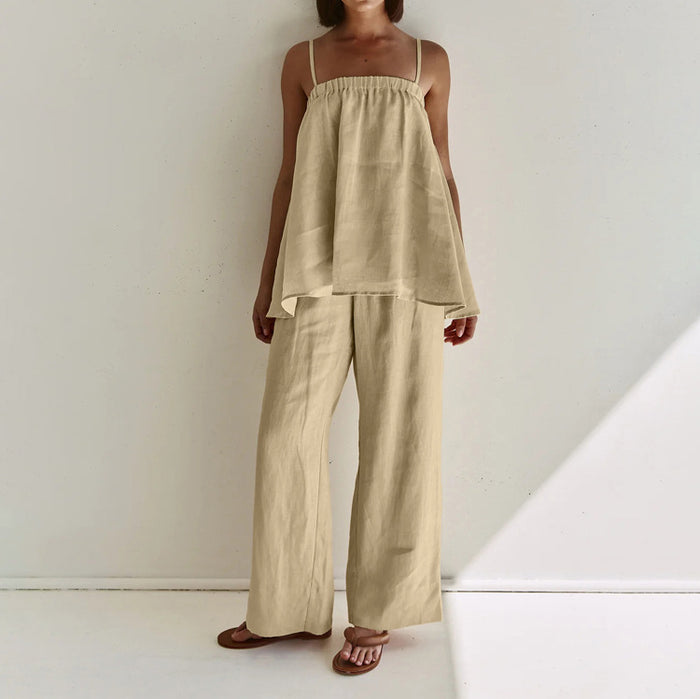 Puffy Camisole and Wide-Leg Pants Set