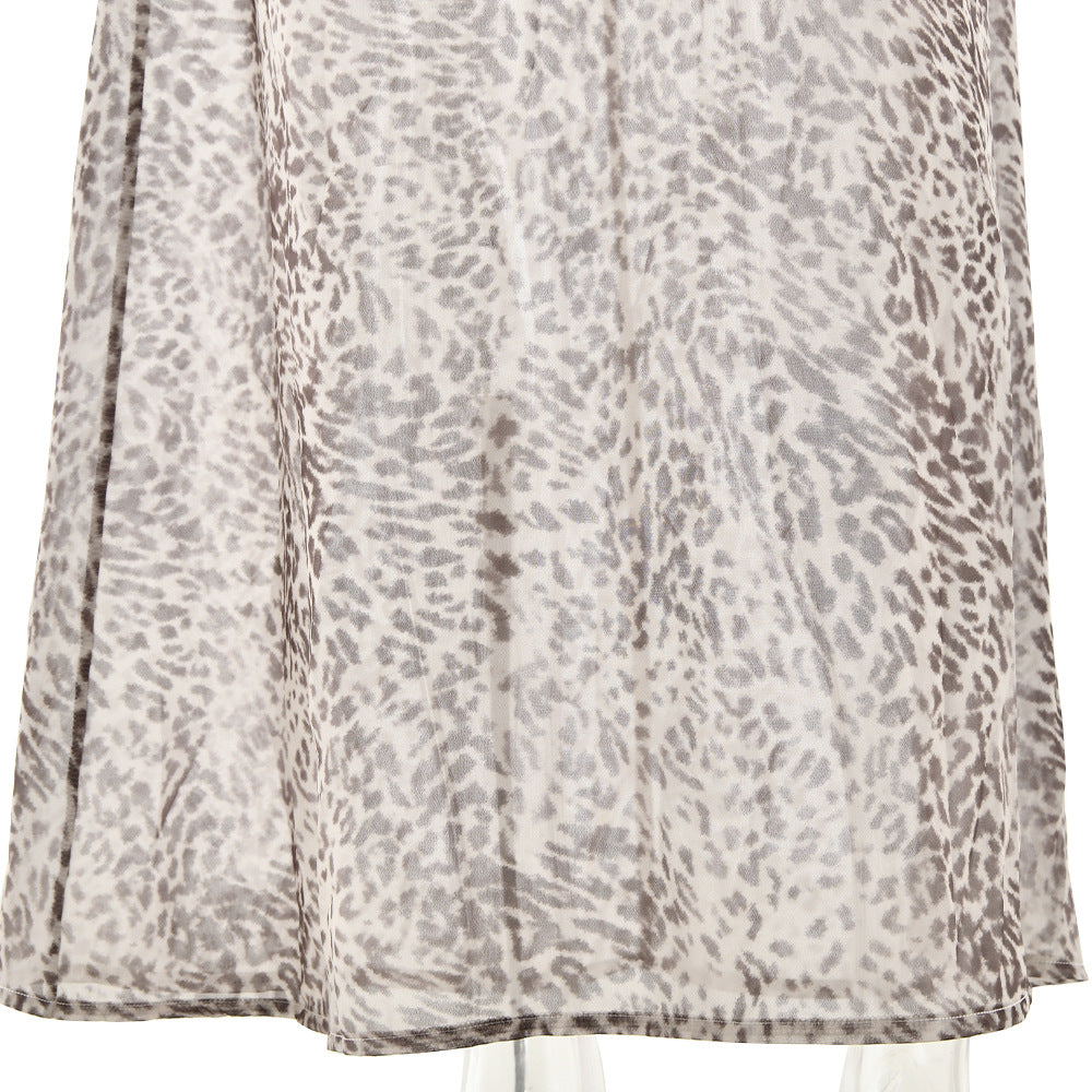 Leopard Print See-Through Long Dress