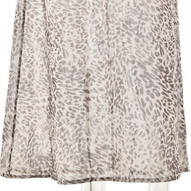 Leopard Print See-Through Long Dress