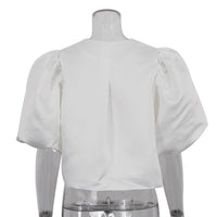 Satin Puff Sleeve Loose White Top