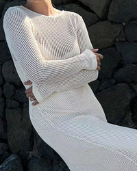 Mesh Cutout Knit Maxi Beach Dress