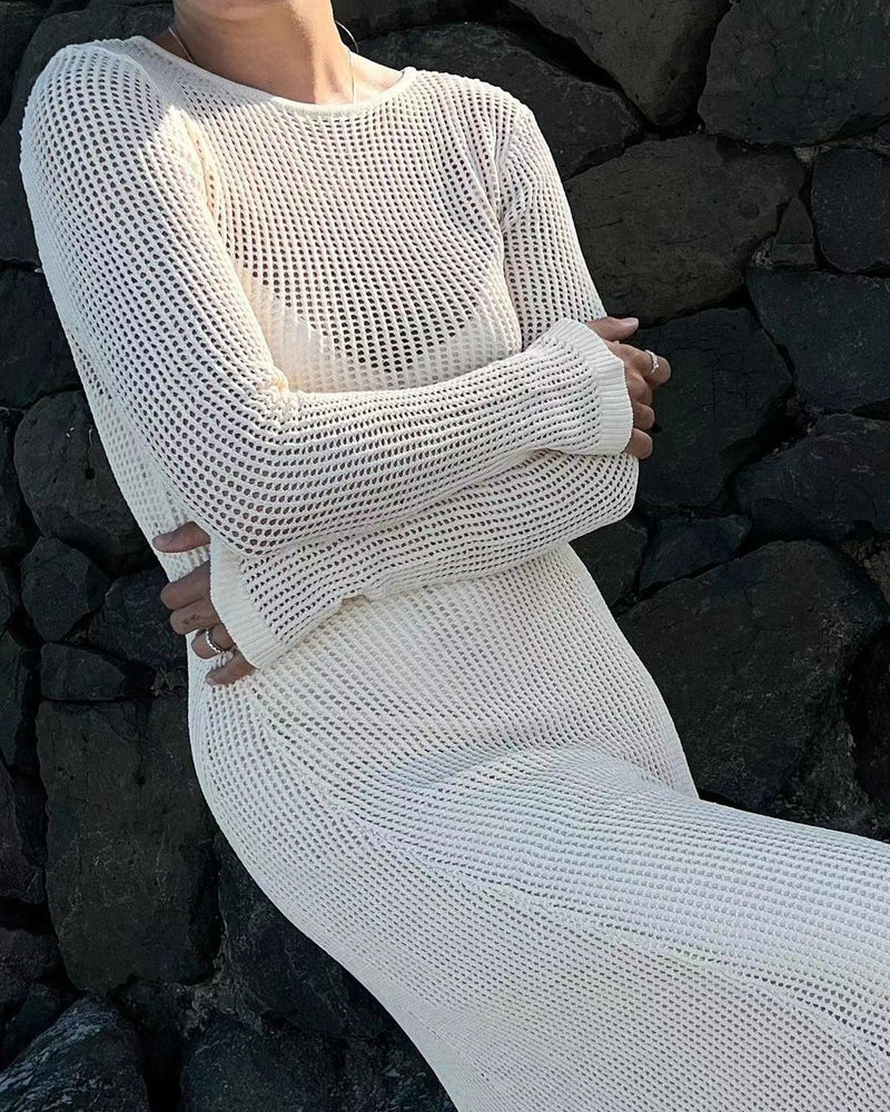 Mesh Cutout Knit Maxi Beach Dress