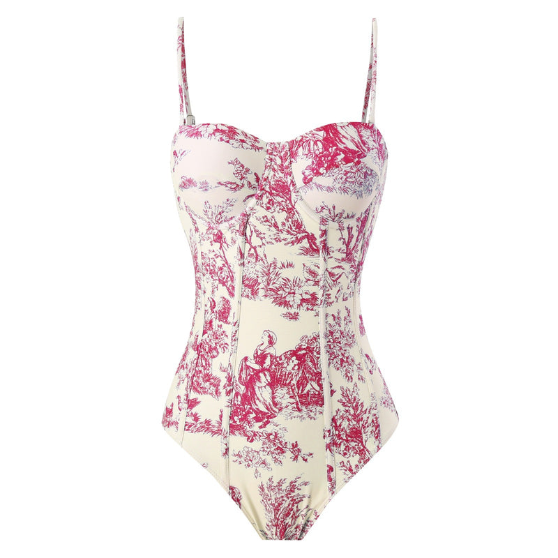 Retro Lace-Up One-Piece Swimsuit with Bag