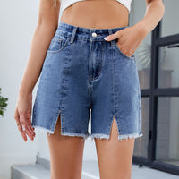 Washed Denim Frayed Hem Shorts