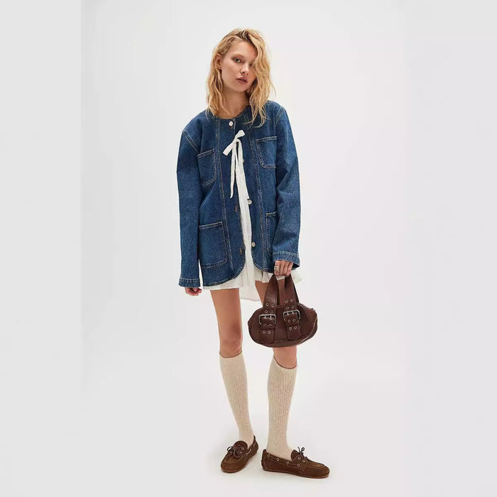 Autumn Casual Wear Simple Loose Retro Fashionable Women's Cowboy Coat