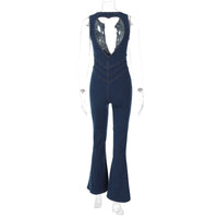 Women Clothing Summer Slim Fit Slimming Fashionable Backless Retro High Waist Denim Jumpsuit