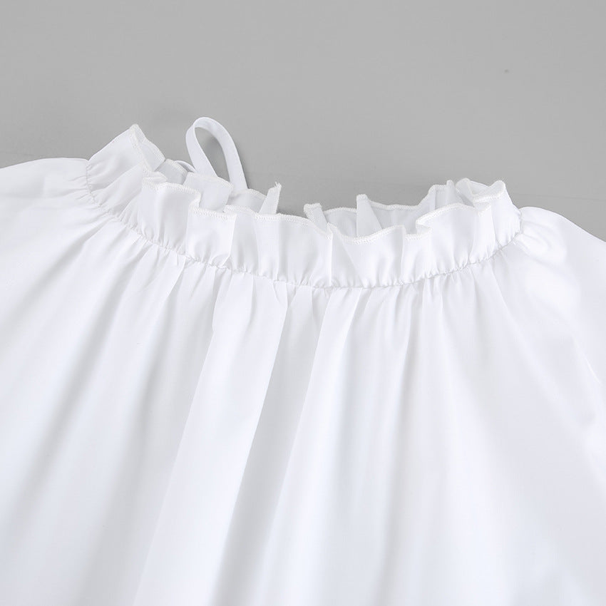 White Bow Lace-Up Elegant Loose Short Dress