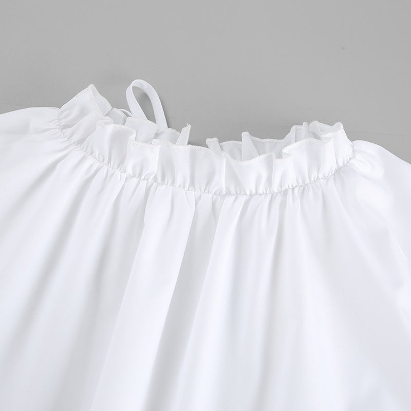 White Bow Lace-Up Elegant Loose Short Dress