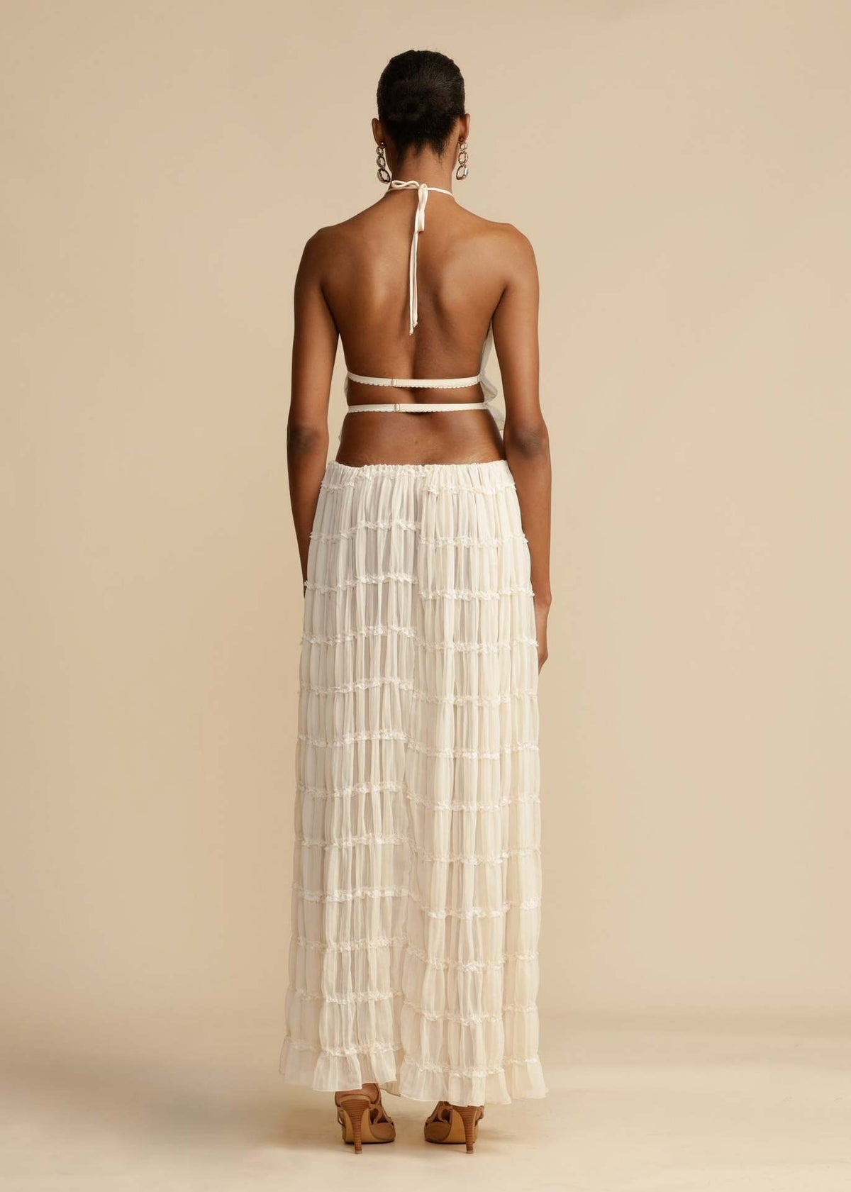 Backless Lace-Up Halterneck Sling Top Set