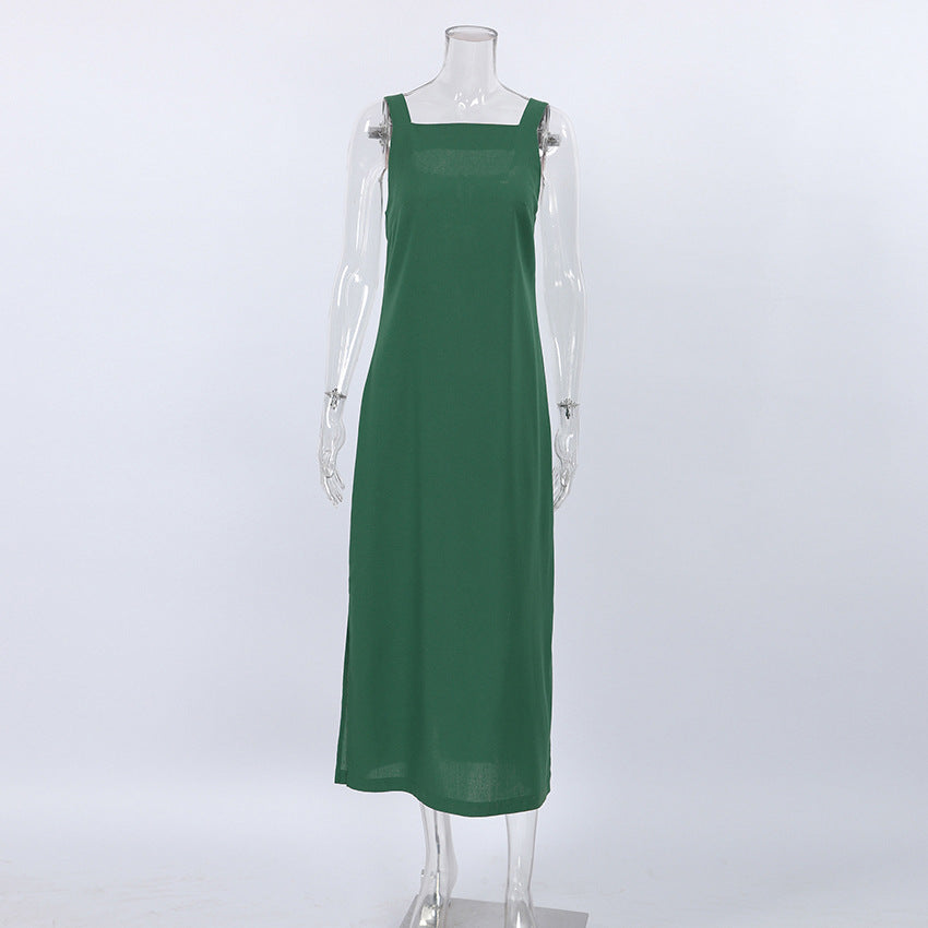 French Maxi Dress Cotton Linen Sleeveless Dress