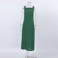 French Maxi Dress Cotton Linen Sleeveless Dress
