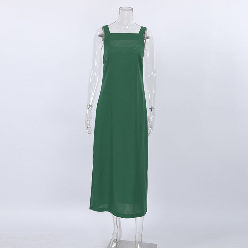 French Maxi Dress Cotton Linen Sleeveless Dress