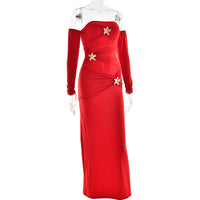 Pleated Long Sleeve Slim Fit Dress